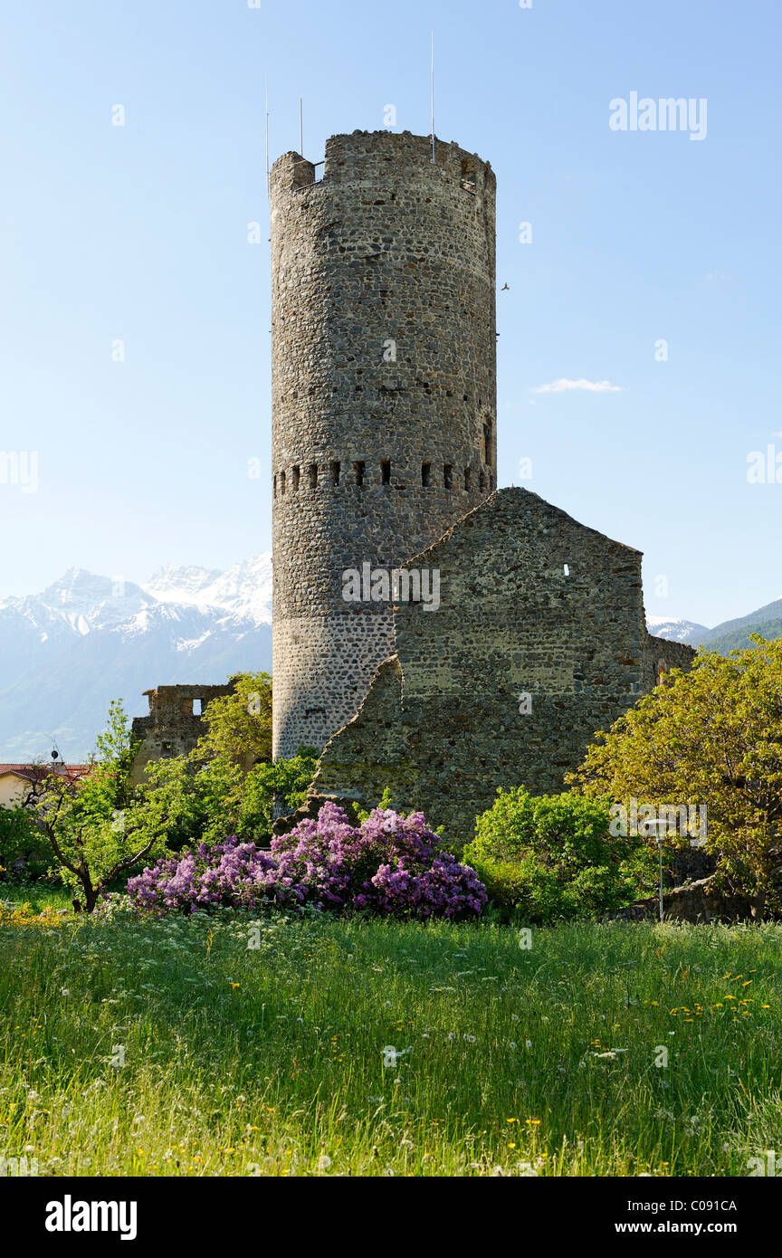 Froehlich tower, Mals, Vinschgau, Val Venosta, South Tyrol, Italy, Europe Stock Photo