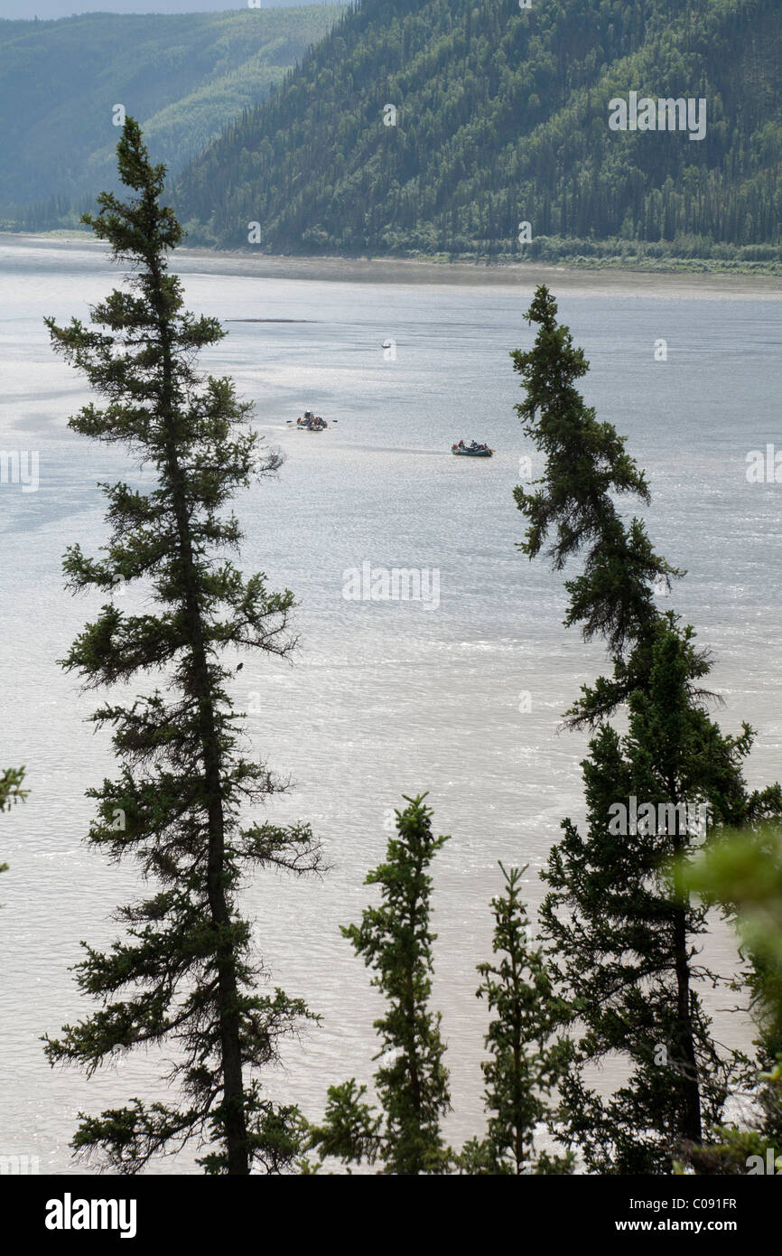 Families float down Yukon River in Yukon-Charley Rivers National Preserve  Interior Alaska, Summer Stock Photo