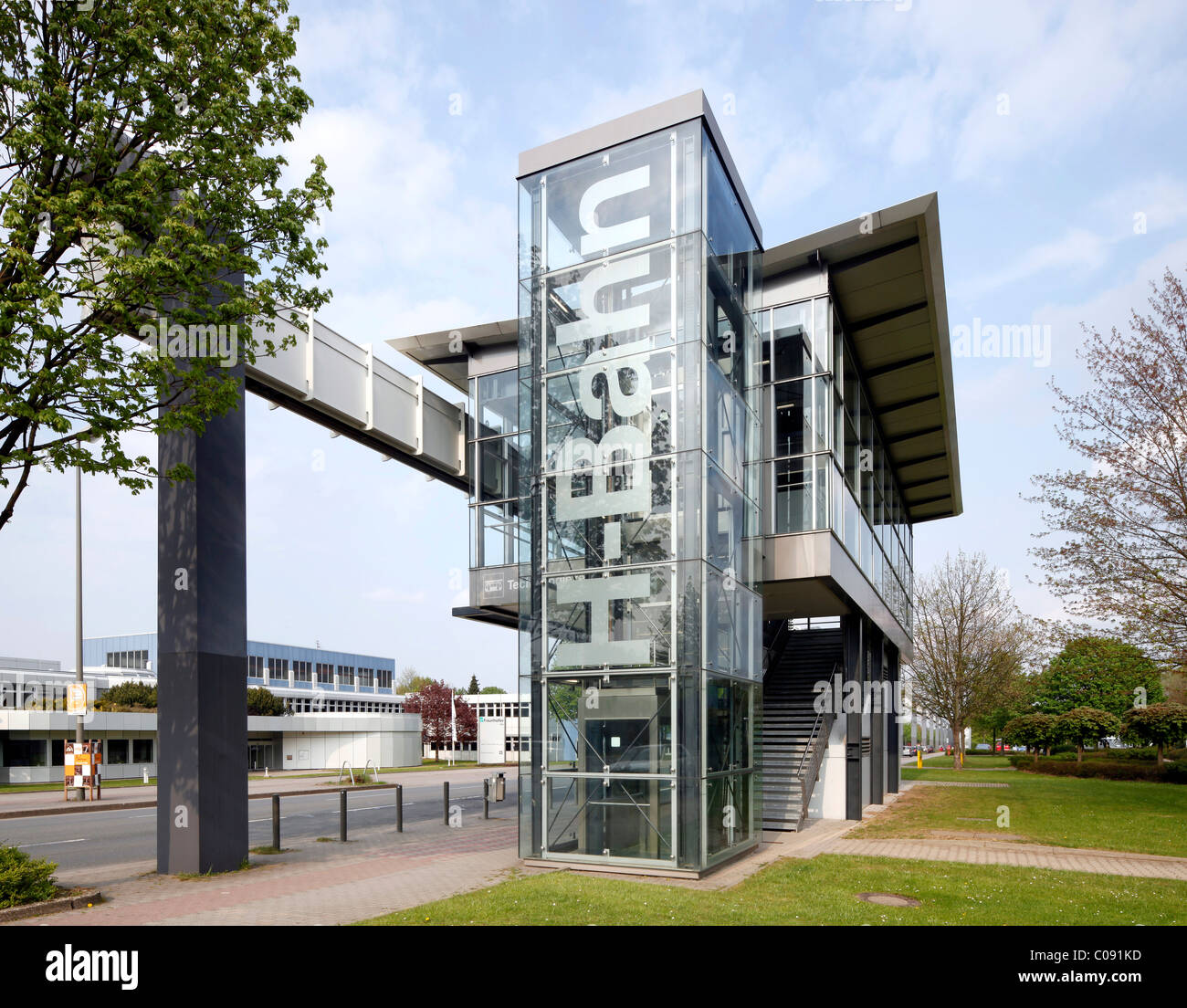 H-Bahn station, elevated railway, Dortmund Technology Park, Dortmund, Ruhr Area, North Rhine-Westphalia, Germany, Europe Stock Photo