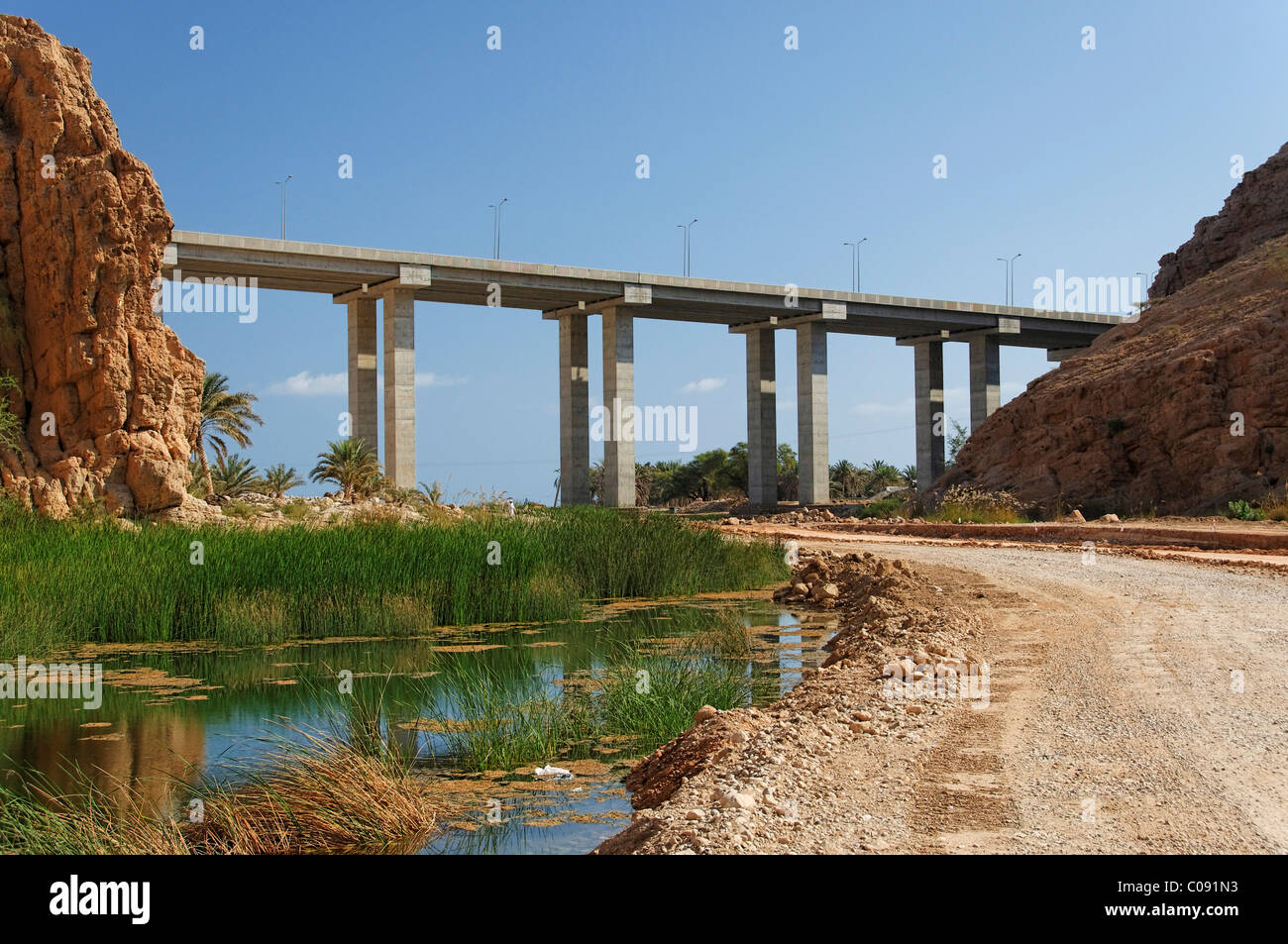 Bridge, highway Muscat - Sur near Wadi Tiwi, Oman, Middle East Stock Photo