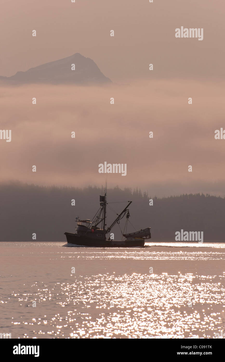 A commercial fishing seiner in Fredrick Sound and Stephens Passage, Inside Passage, Tongass National Forest, Alaska Stock Photo