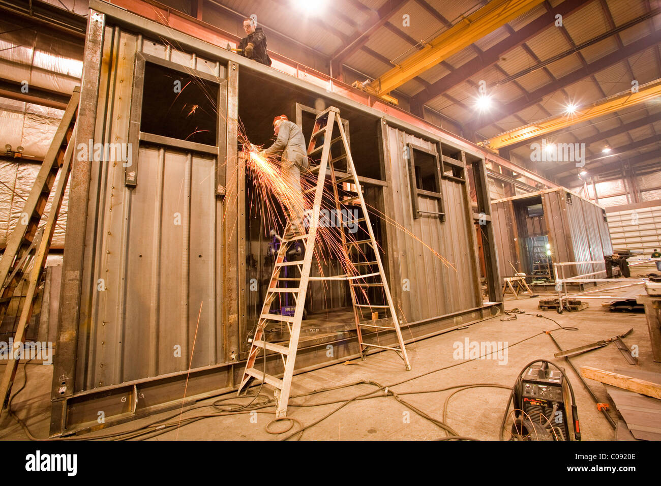 Welders working on a steel fabrictaion structure at Steelfab in