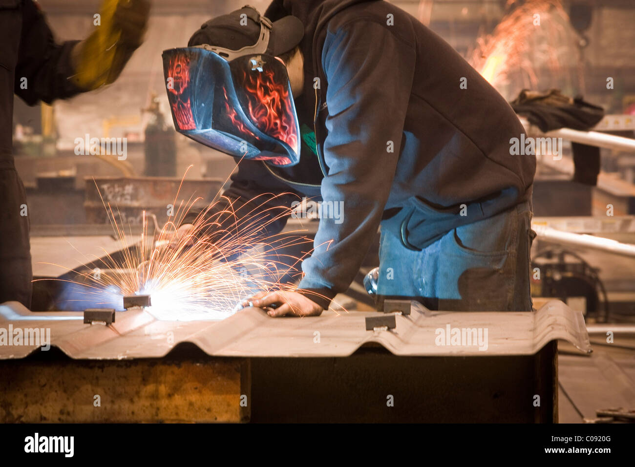 View of welder working on a steel fabrictaion structure at Steelfab in