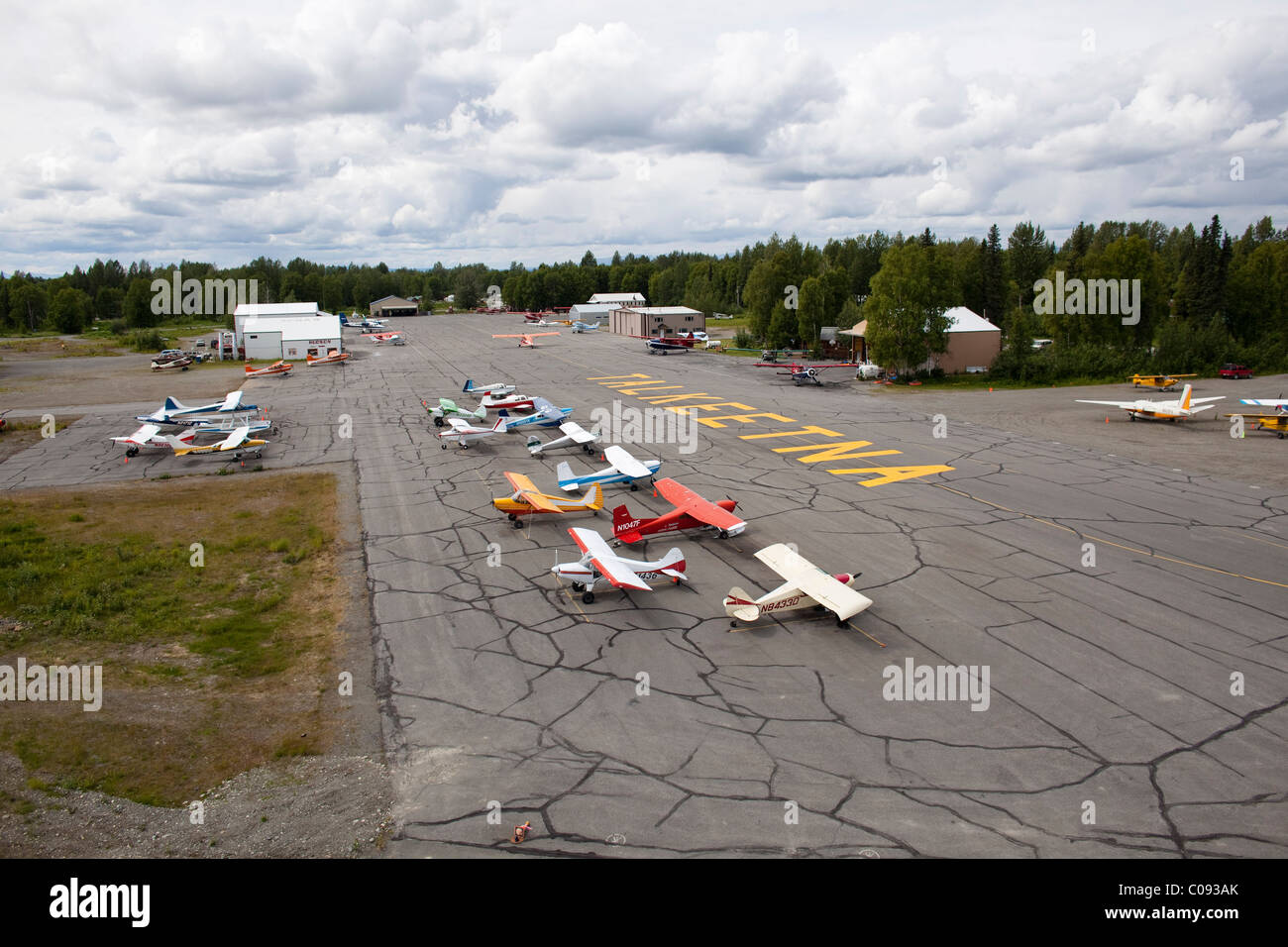 Aerial view of the Talkeetna airport, Southcentral Alaska, Summer Stock
