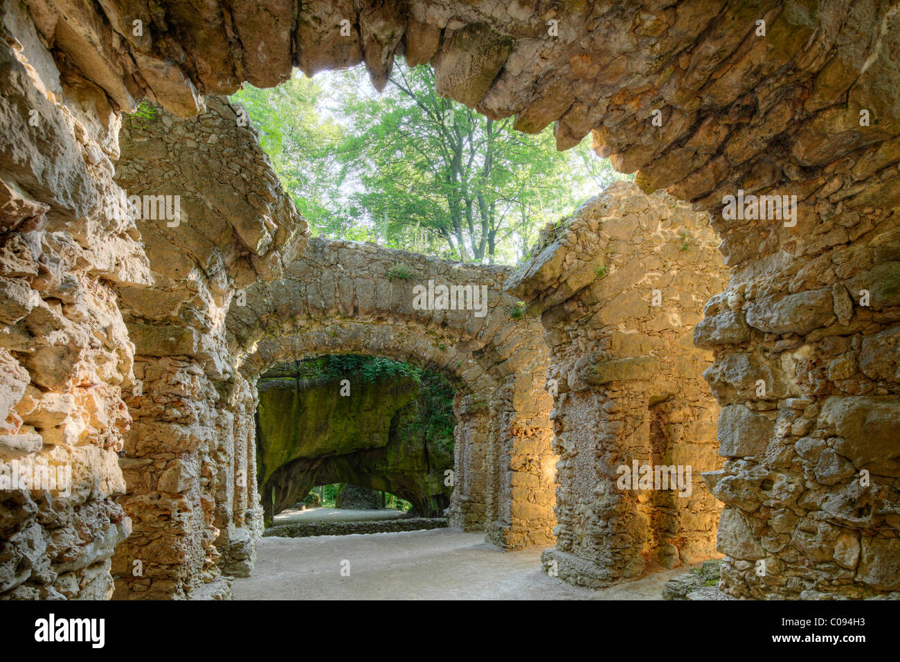Stone theatre, theatre ruins, Sanspareil Rock Garden, Wonsees, Franconian Switzerland, Franconian Alb, Upper Franconia Stock Photo