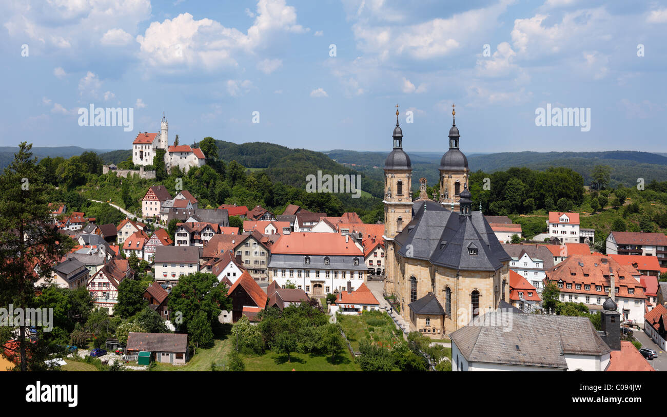 Goessweinstein with Goessweinstein Castle and Basilica, Franconian Switzerland, Franconian Alb, Upper Franconia, Franconia Stock Photo