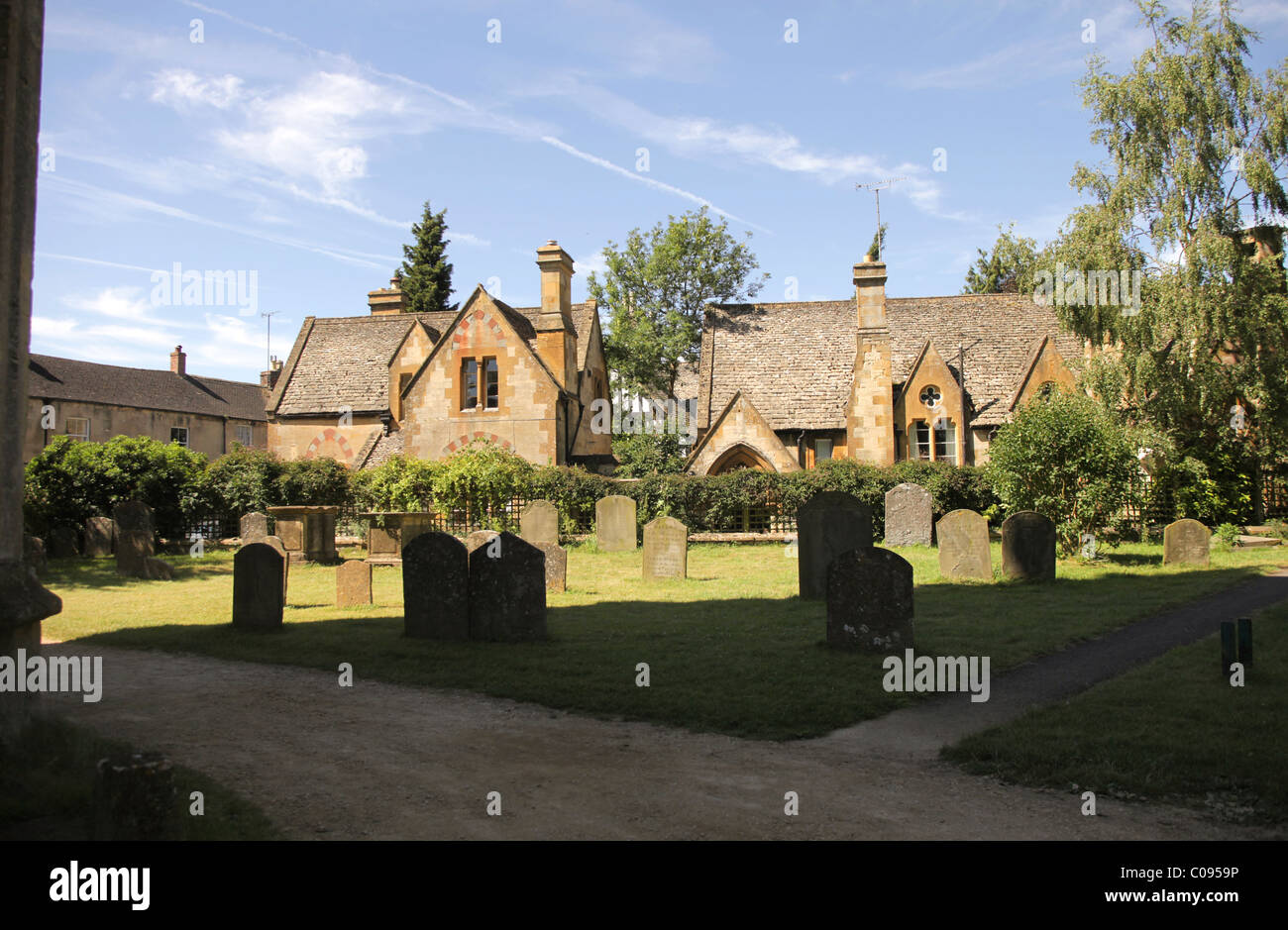 Vicarage near the church and graveyard in Winchcombe Stock Photo