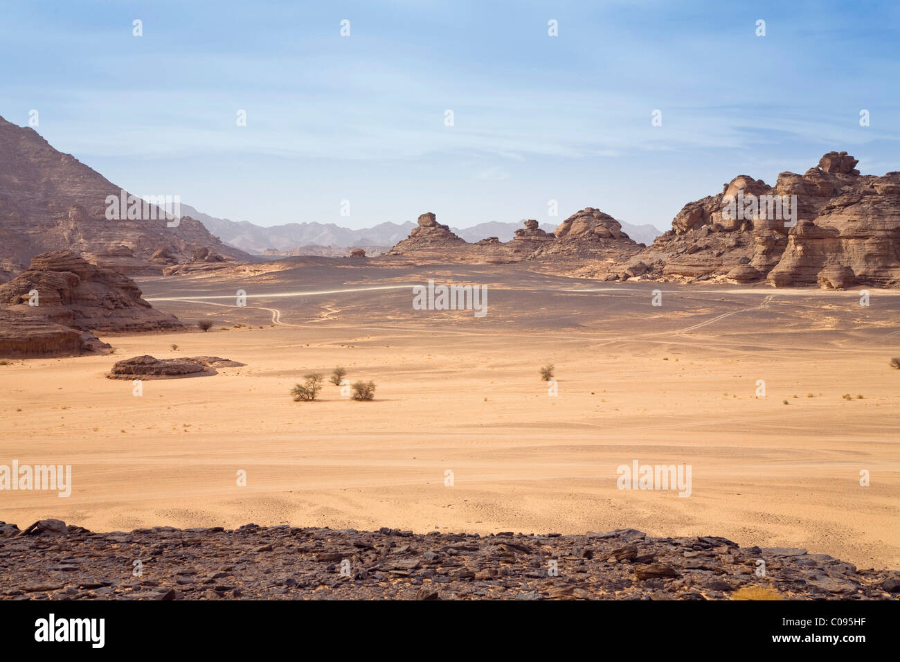 Rock formations in the Libyan Desert, Wadi Awis, Akakus Mountains, Libyan Desert, Libya, Africa Stock Photo