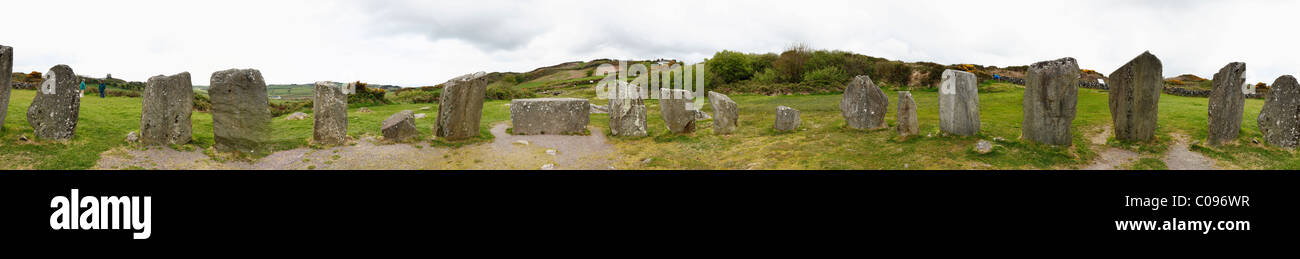 Panorama of the Drombeg Stone Circle, Megalithic culture, Glandore, Republic of Ireland, British Isles, Europe Stock Photo