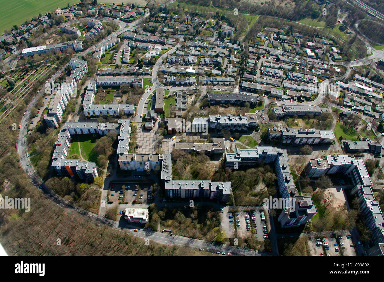 Aerial view, apartment houses, Hustadtring street, Bochum, Ruhr area, North Rhine-Westphalia, Germany, Europe Stock Photo