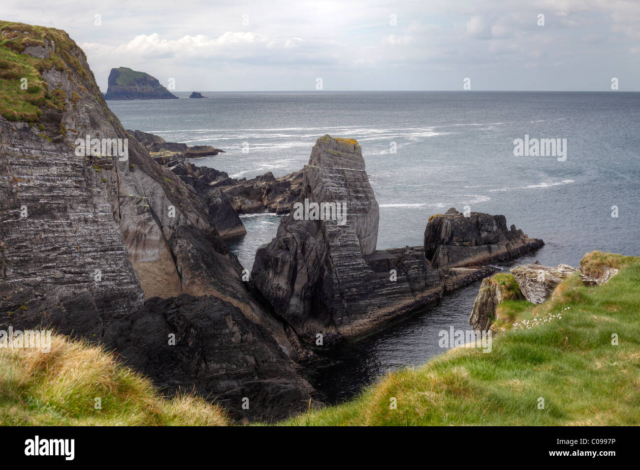 Rocky coast, Three Castle Head, Mizen Head Peninsula, West Cork, Republic of Ireland, British Isles, Europe Stock Photo