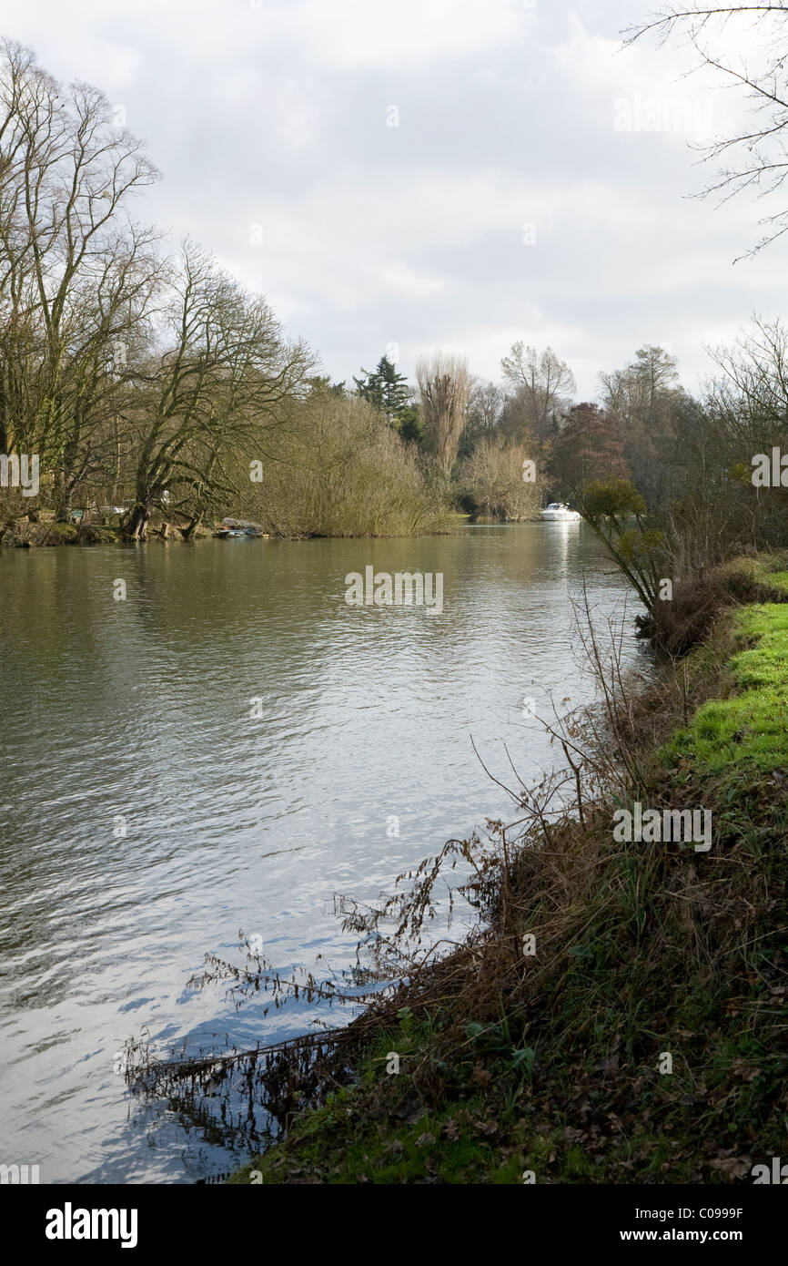 The River Thames and Runnymede meadow / flood plain on a bright winter ...