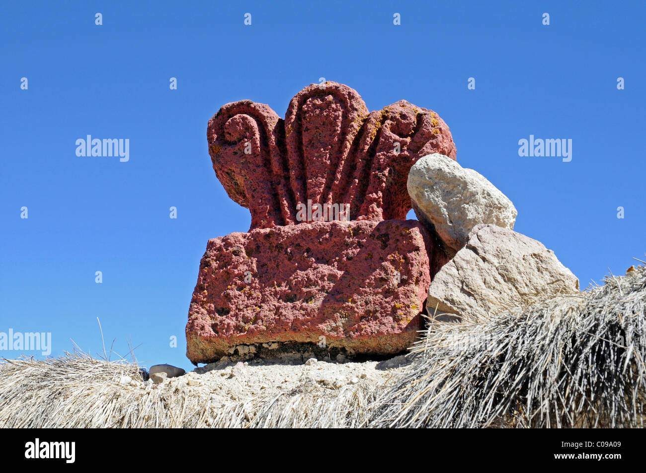 Ornament on a church, built with Adobe construction methods, Parinacota ...