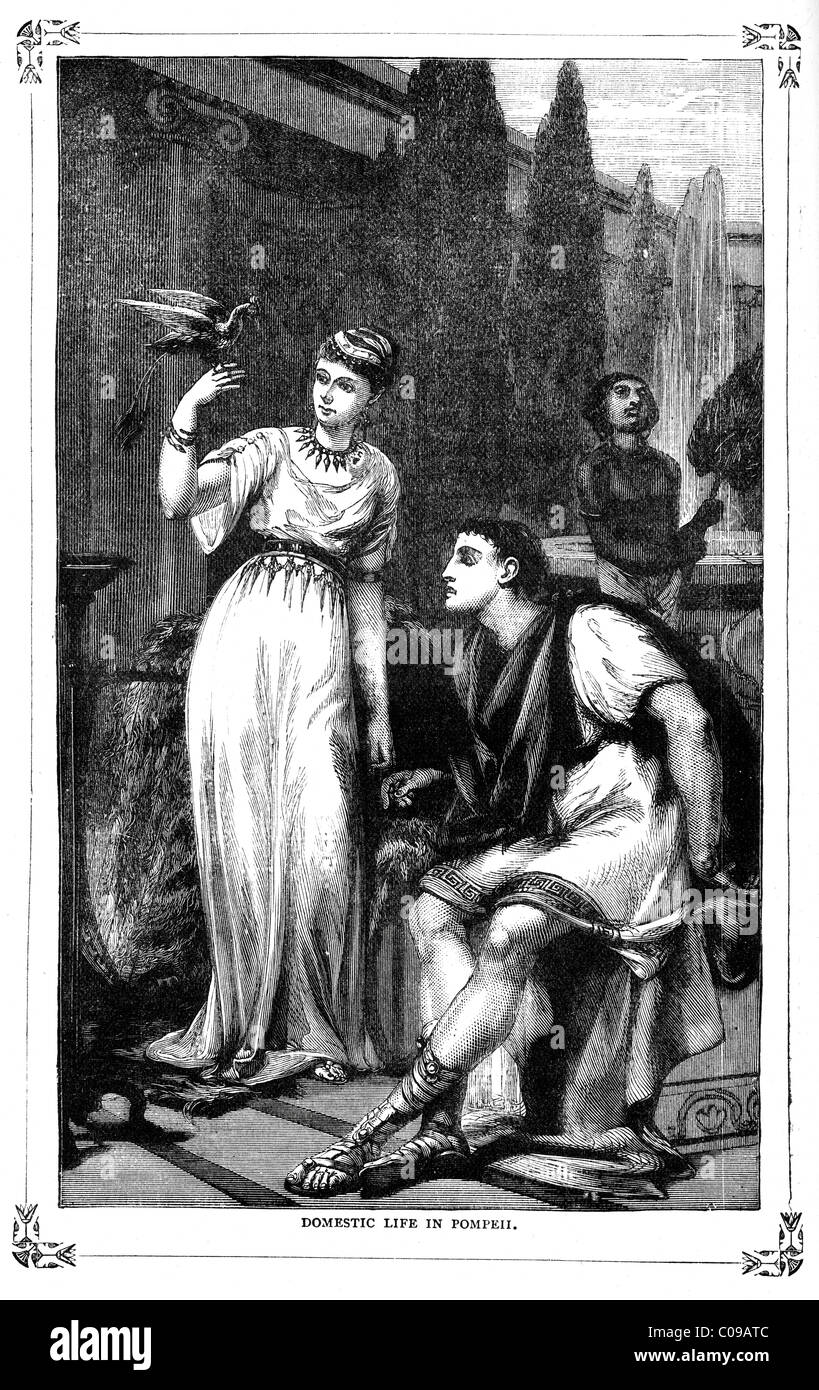 Vintage engraving of a ancient roman and his wife Stock Photo