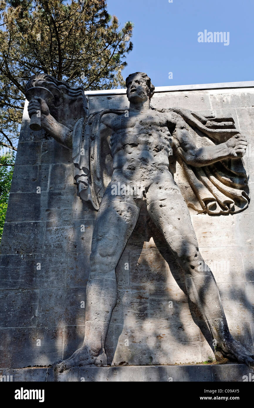 Torchbearer, monumental stone sculpture from the Nazi era, former NS-Ordensburg Vogelsang, International Place in Eifel National Stock Photo