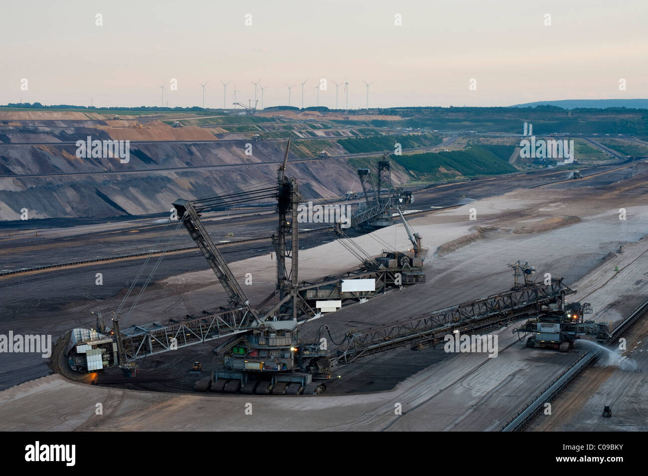 Two bucketwheel excavators in an open pit, Grevenbroich, North Rhine