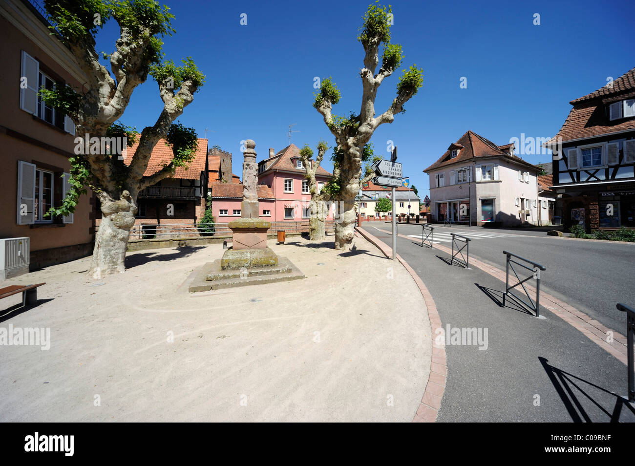 Near Sauer river, historic centre of Woerth, Alsace, France, Europe Stock Photo
