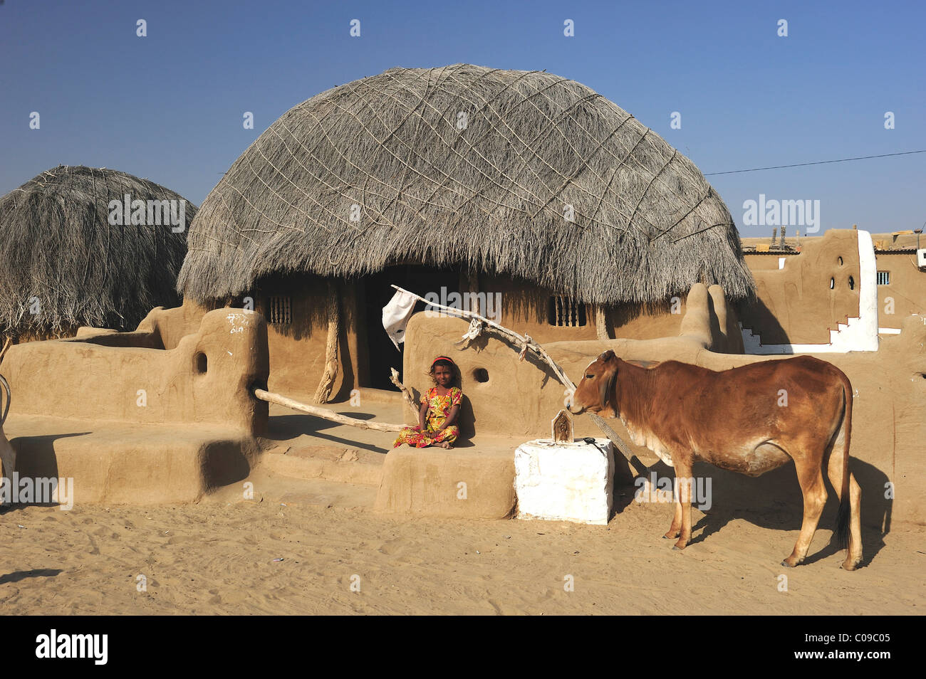 Traditional house with a walled courtyard, Thar Desert, Rajasthan, India, Asia Stock Photo