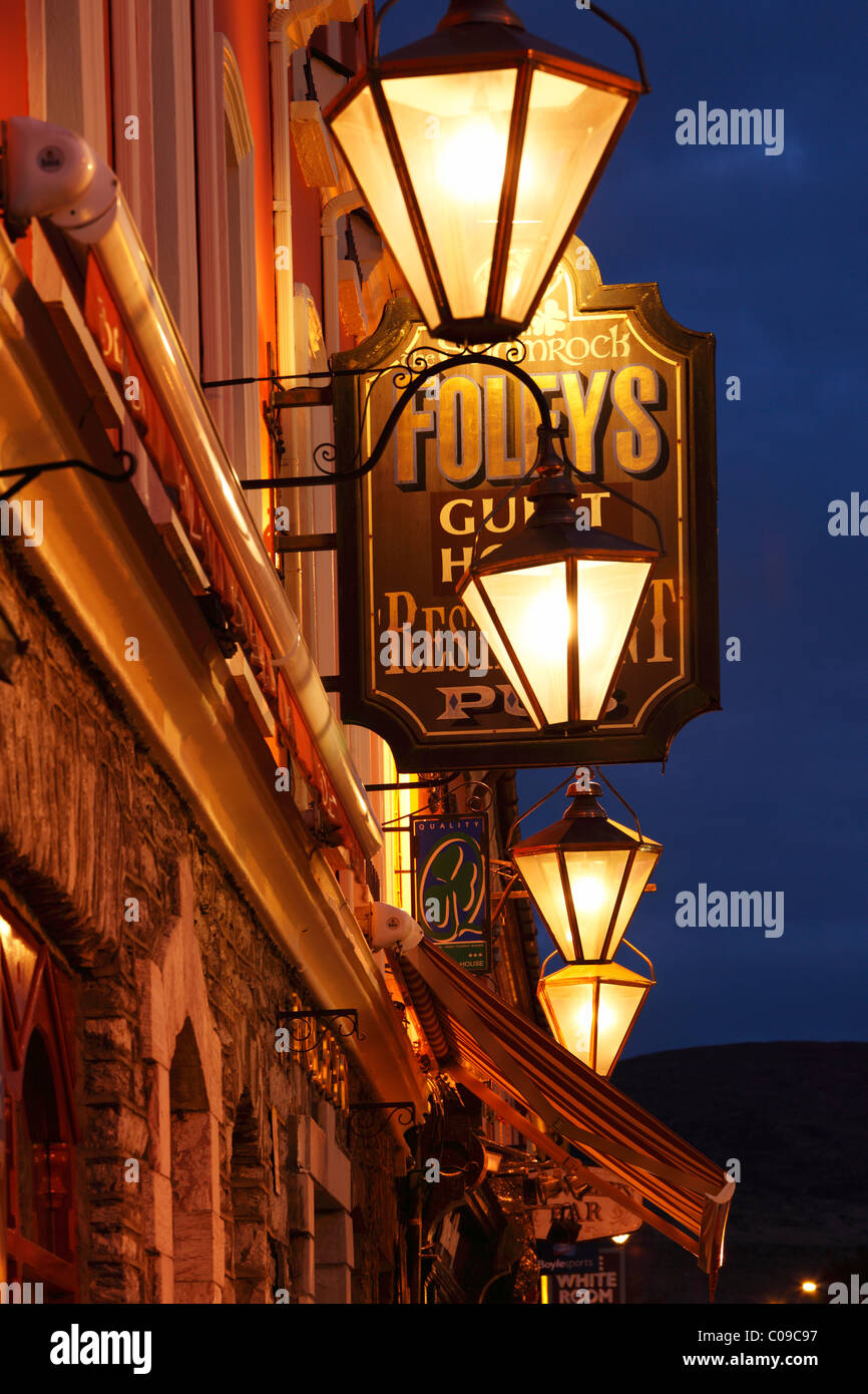 Restaurant sign and lanterns, Kenmare, Ring of Kerry, County Kerry, Ireland, British Isles, Europe Stock Photo