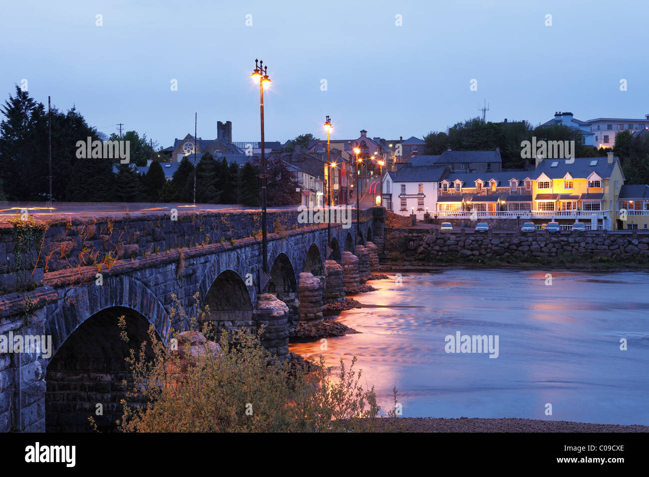 Old stone bridge over Laune river, Killorglin, Ring of Kerry, County Kerry, Ireland, British Isles, Europe Stock Photo