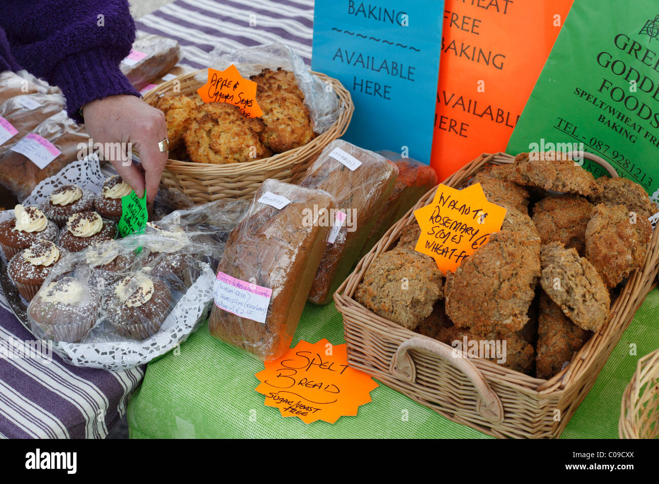Scones and other baked goods, market stall, Sneem, Ring of Kerry, County Kerry, Ireland, British Isles, Europe Stock Photo