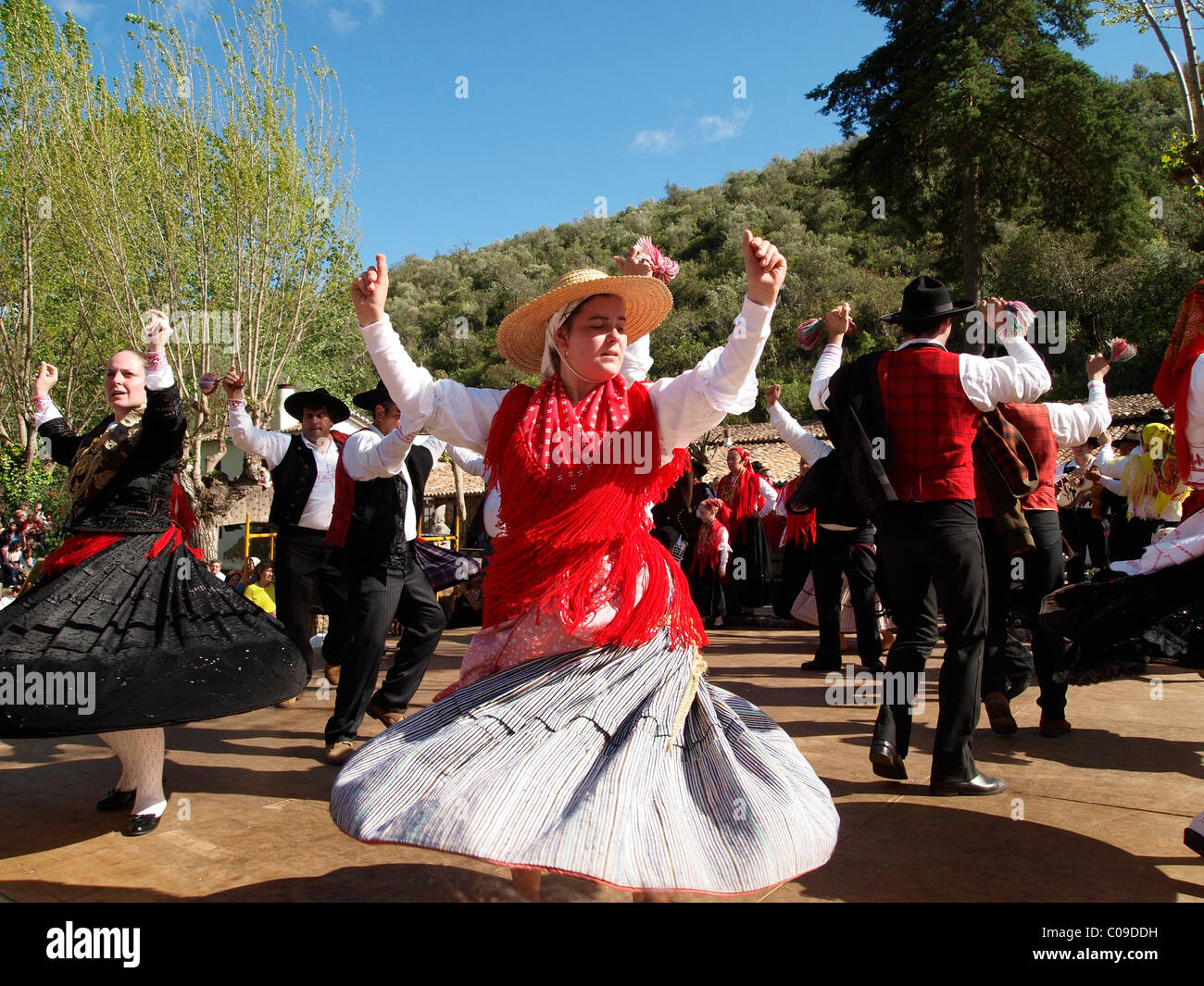 Portuguese folk dancers in traditional costume at the Festa da Fonte