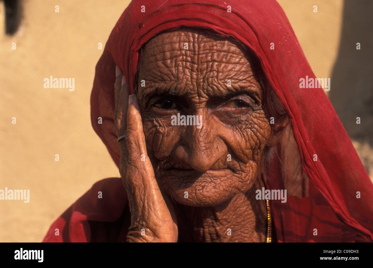 Portrait of an old woman, Thar Desert, Rajasthan, India, Asia Stock Photo