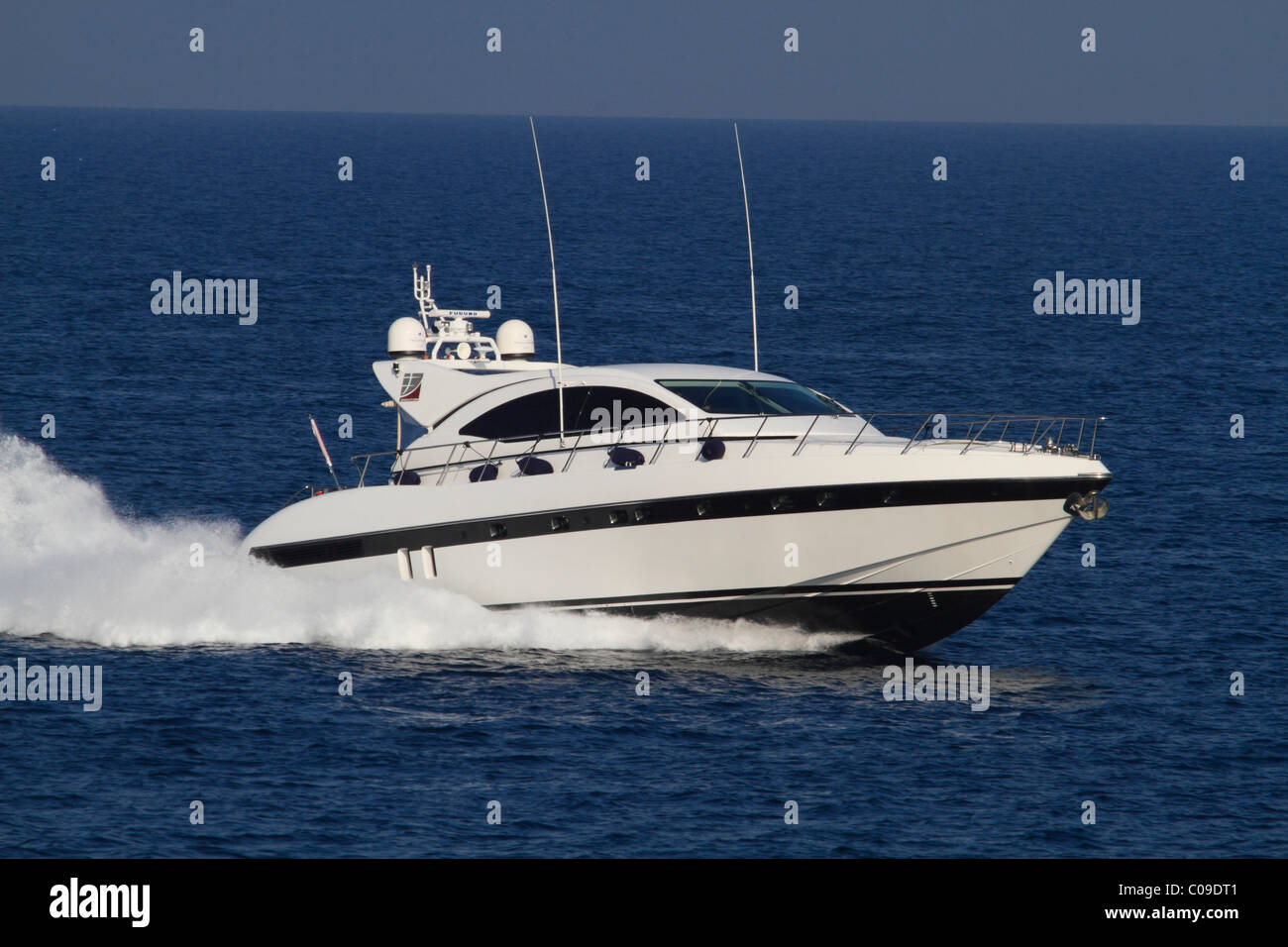 Motor boat at full speed off Monaco, Europe Stock Photo