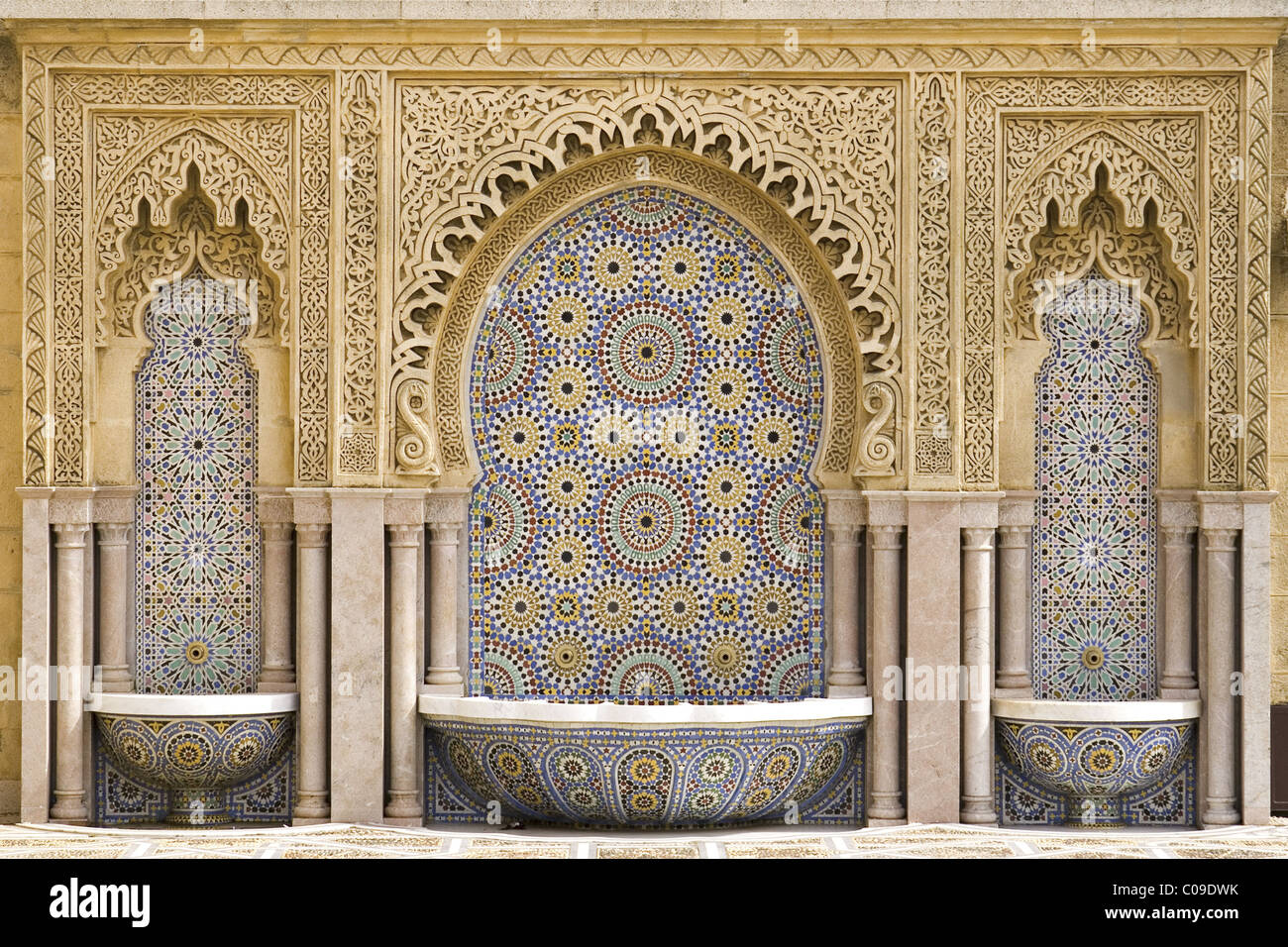 Typical moroccan tiled fountain in the city of Rabat, near the Hassan Tower Stock Photo