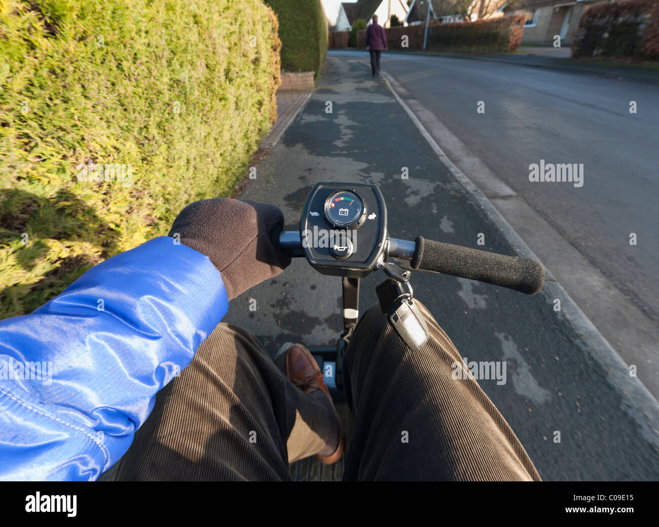 Rider's view of mobility scooter Stock Photo