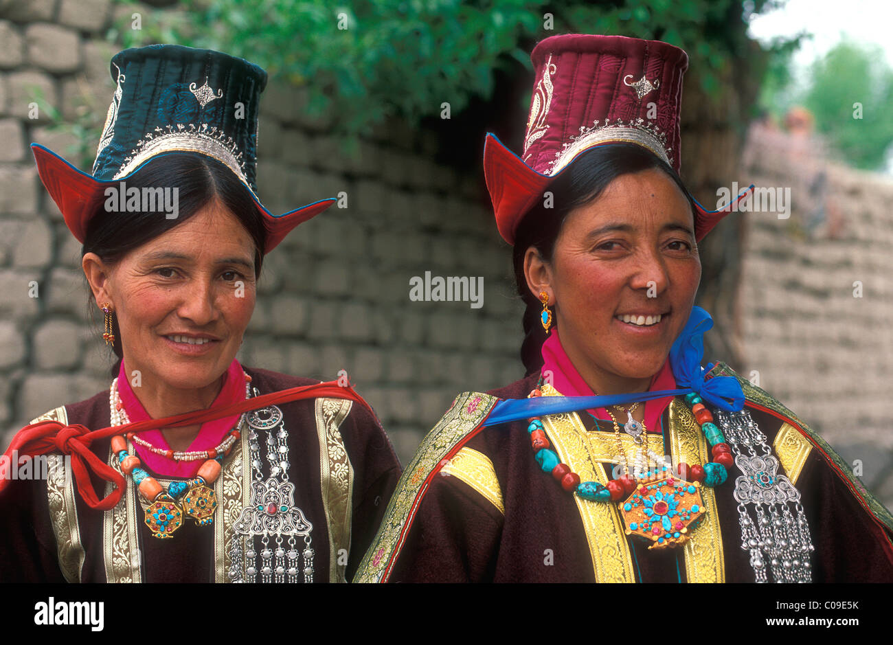 Portrait, women wearing traditional clothes and trappings, Ladakh, Himalaya, North India, India, Asia Stock Photo