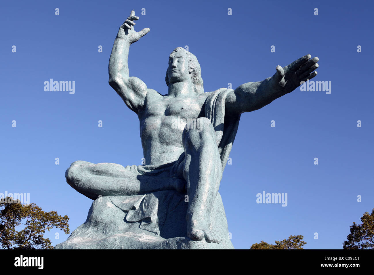 Peace Statue by sculptor Kitamura Seibo, in Peace Park, Urakami, Nagasaki, Kyushu, Japan. Stock Photo