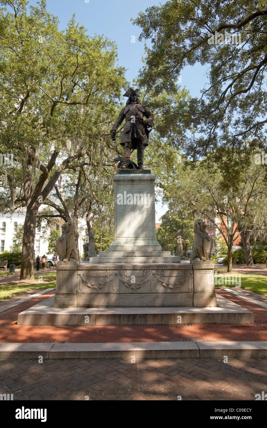 The statue of British Governor General James Oglethorpe in city of Savannah Georgia USA Stock Photo