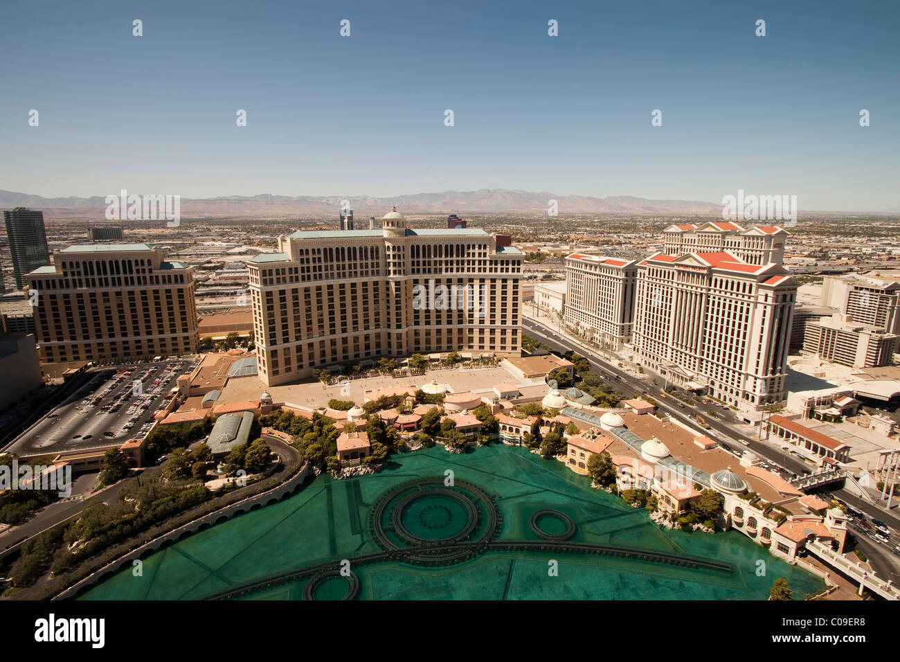 Aerial view of Paris Hotel and Casino the Strip, Las Vegas, Nevada