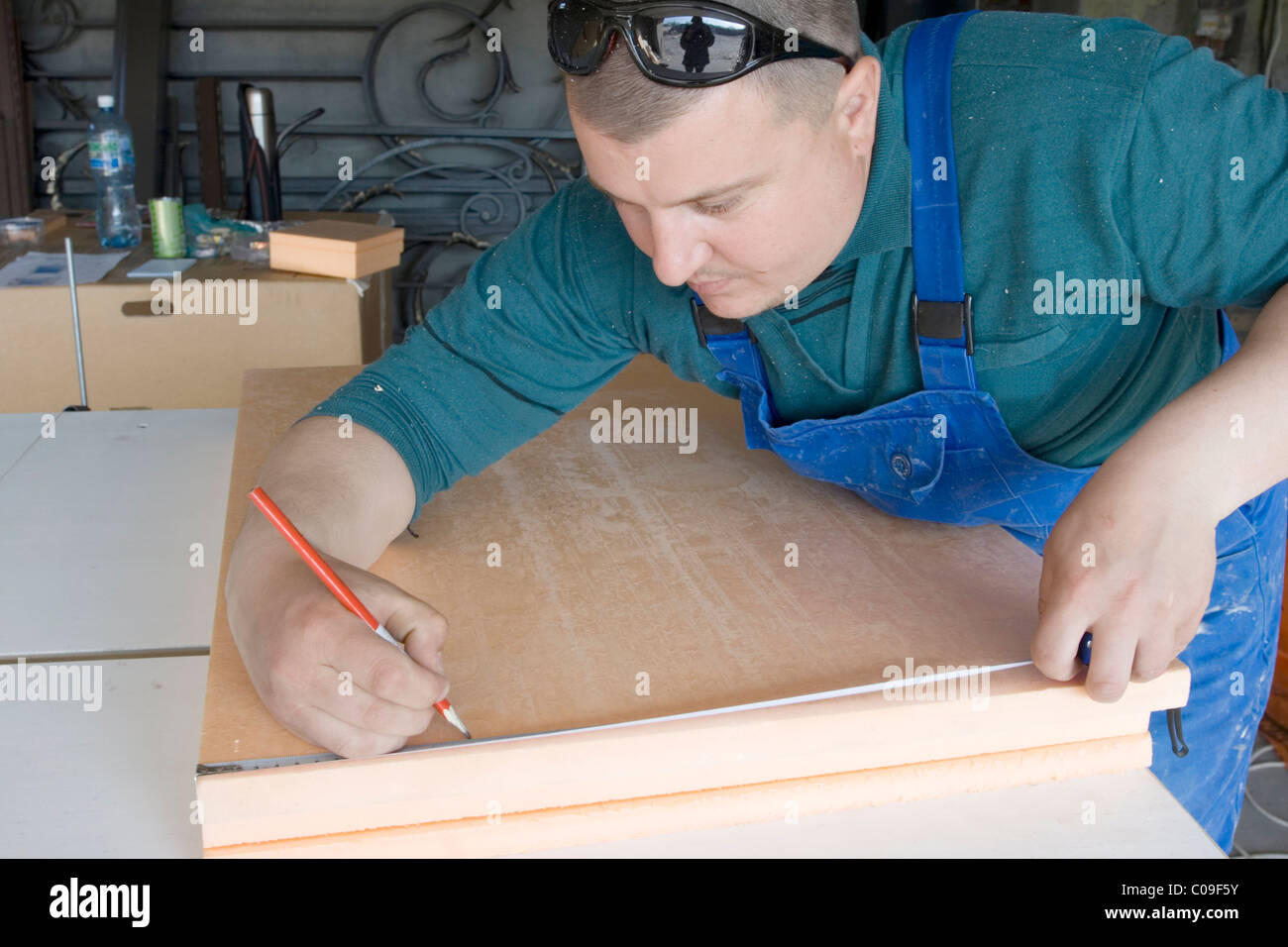 sectoring the polyfoam for fabrication of the architectural element Stock Photo