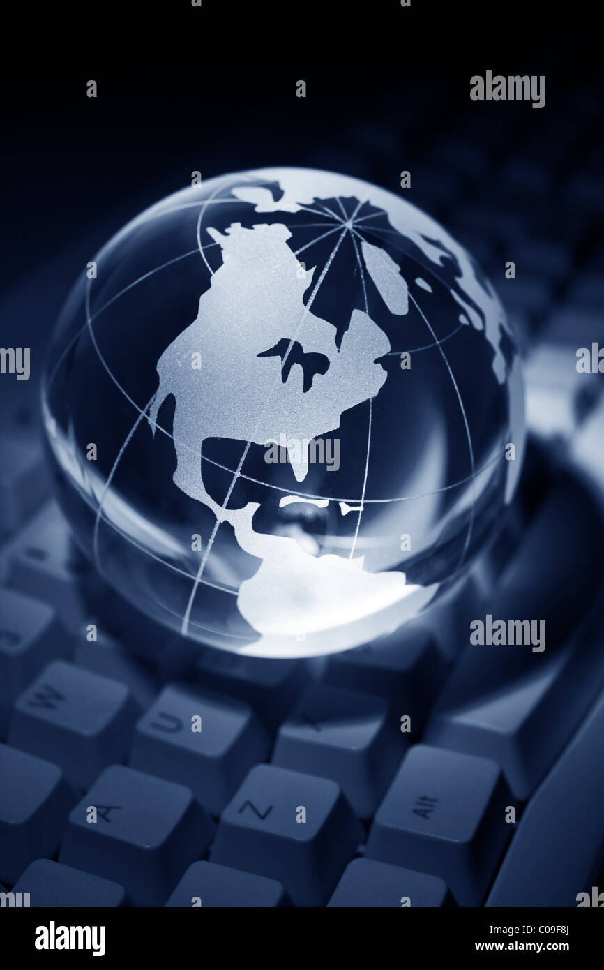 Blue Globe and Computer Keyboard for background Stock Photo