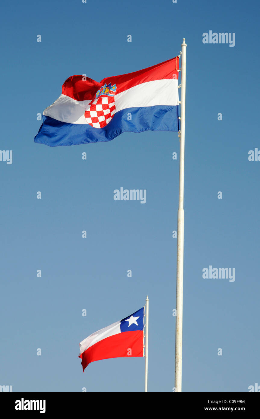 Croatian and Chilean flags, Iquique, Norte Grande region, Northern Chile, Chile, South America Stock Photo