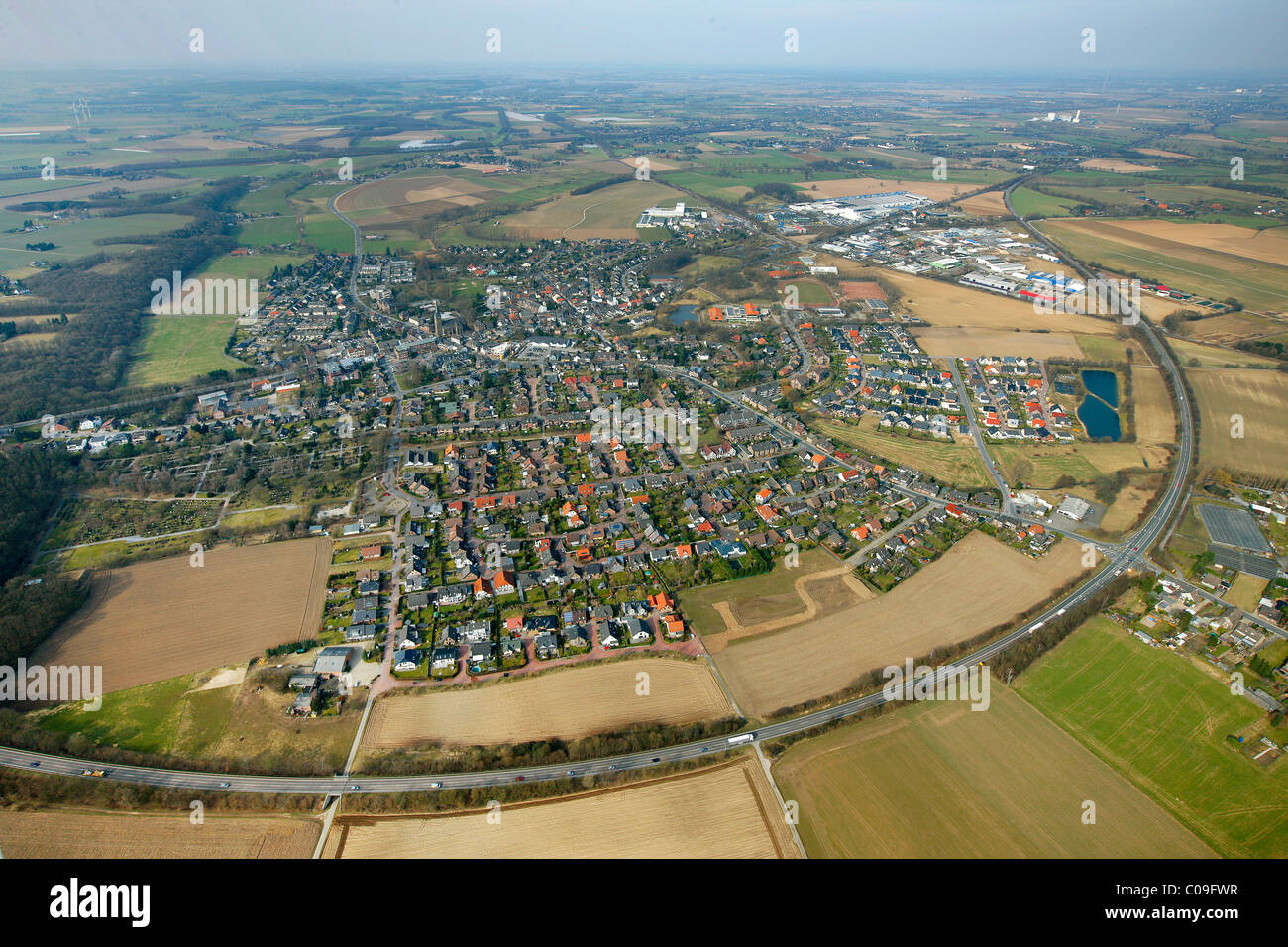 Aerial view, ring road, bypass, Alpen, Niederrhein region, North Rhine-Westphalia, Germany, Europe Stock Photo