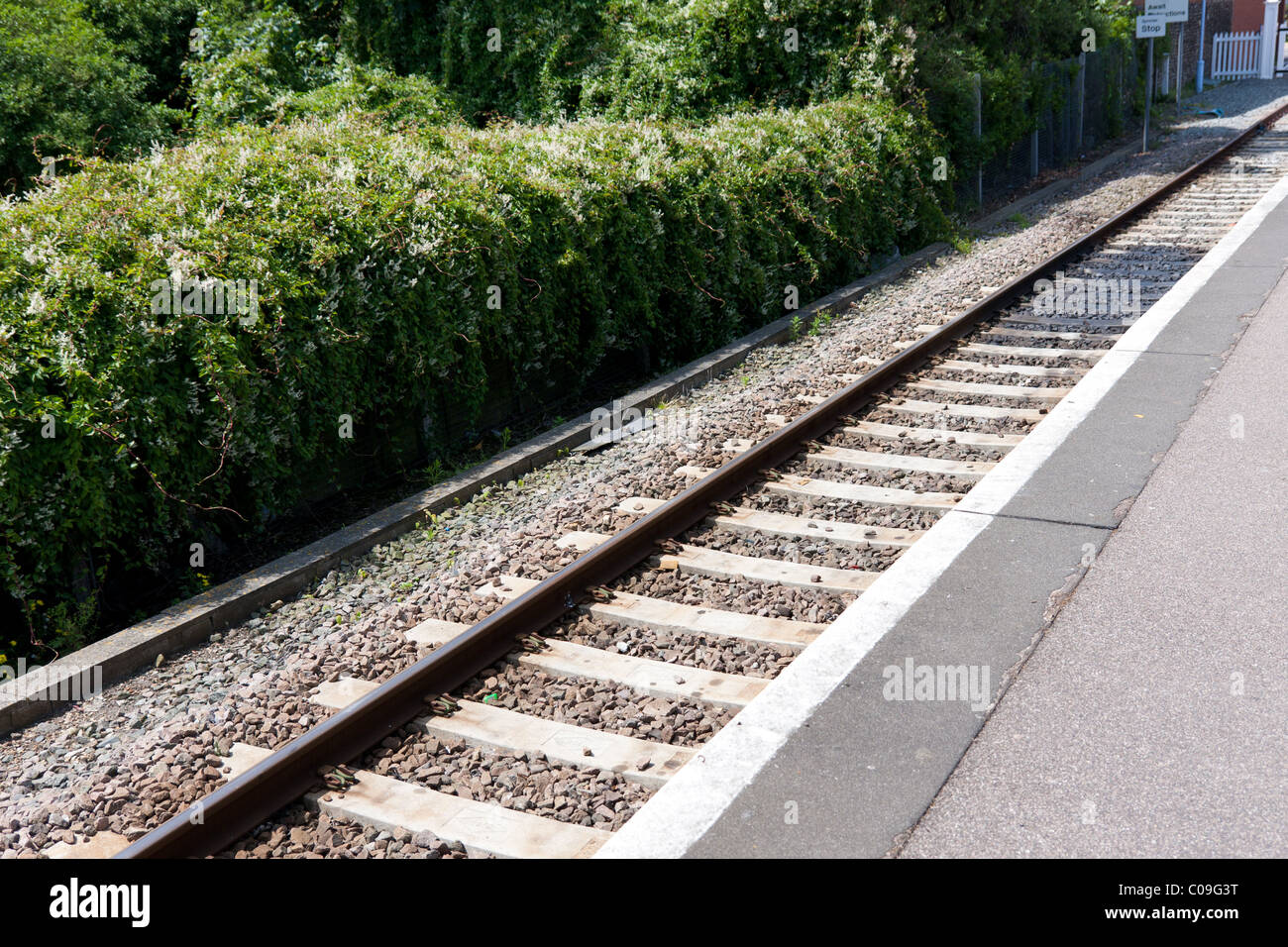 Train track at Sheringham station in Norfolk, UK. Stock Photo