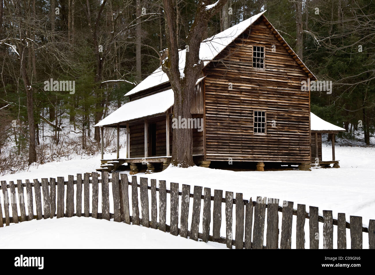 Tipton Place Cabin And Fresh Snow In Cades Cove In The Great Smoky