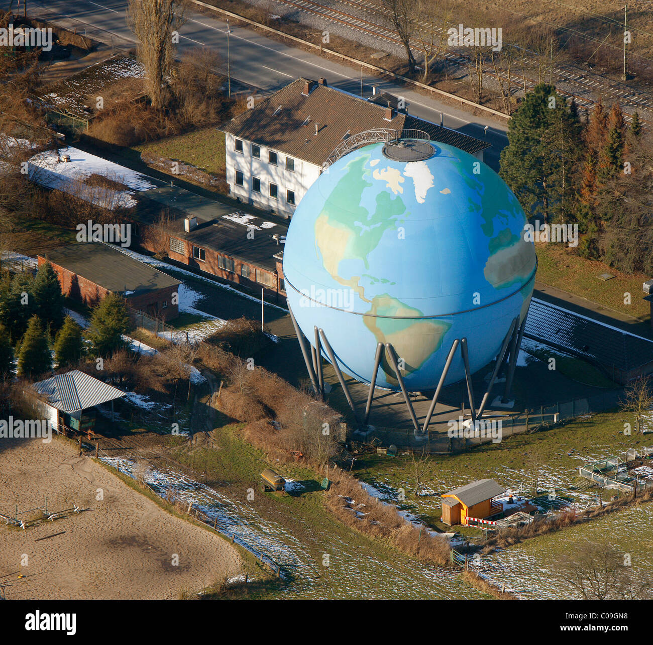 Aerial view, gas ball, gas tanks, globe, Oberwengern, Wetter, Ruhrgebiet region, North Rhine-Westphalia, Germany, Europe Stock Photo