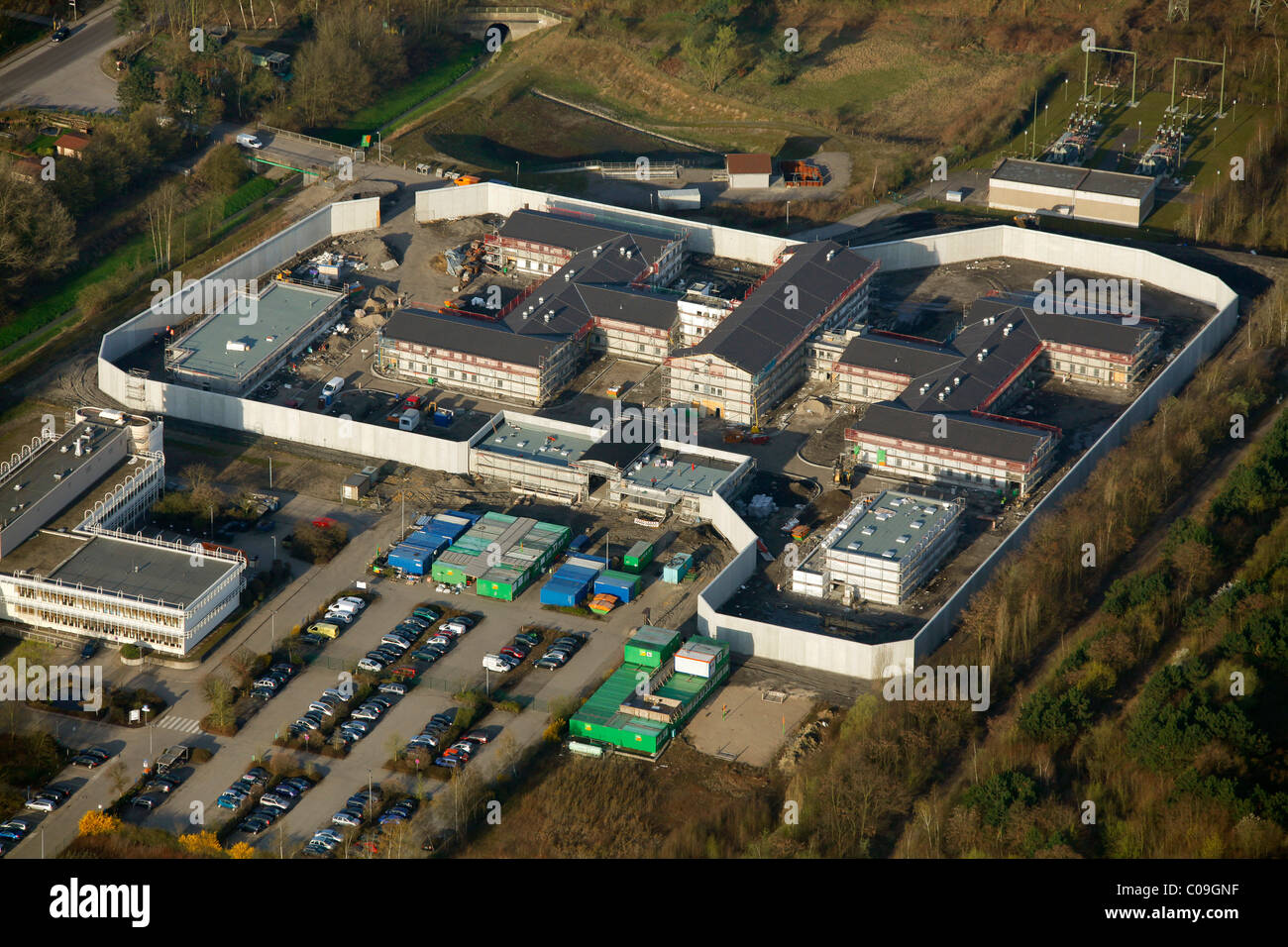 Aerial view, forensics, preventive detention, Wanne-Eickel, Herne, Ruhrgebiet region, North Rhine-Westphalia, Germany, Europe Stock Photo