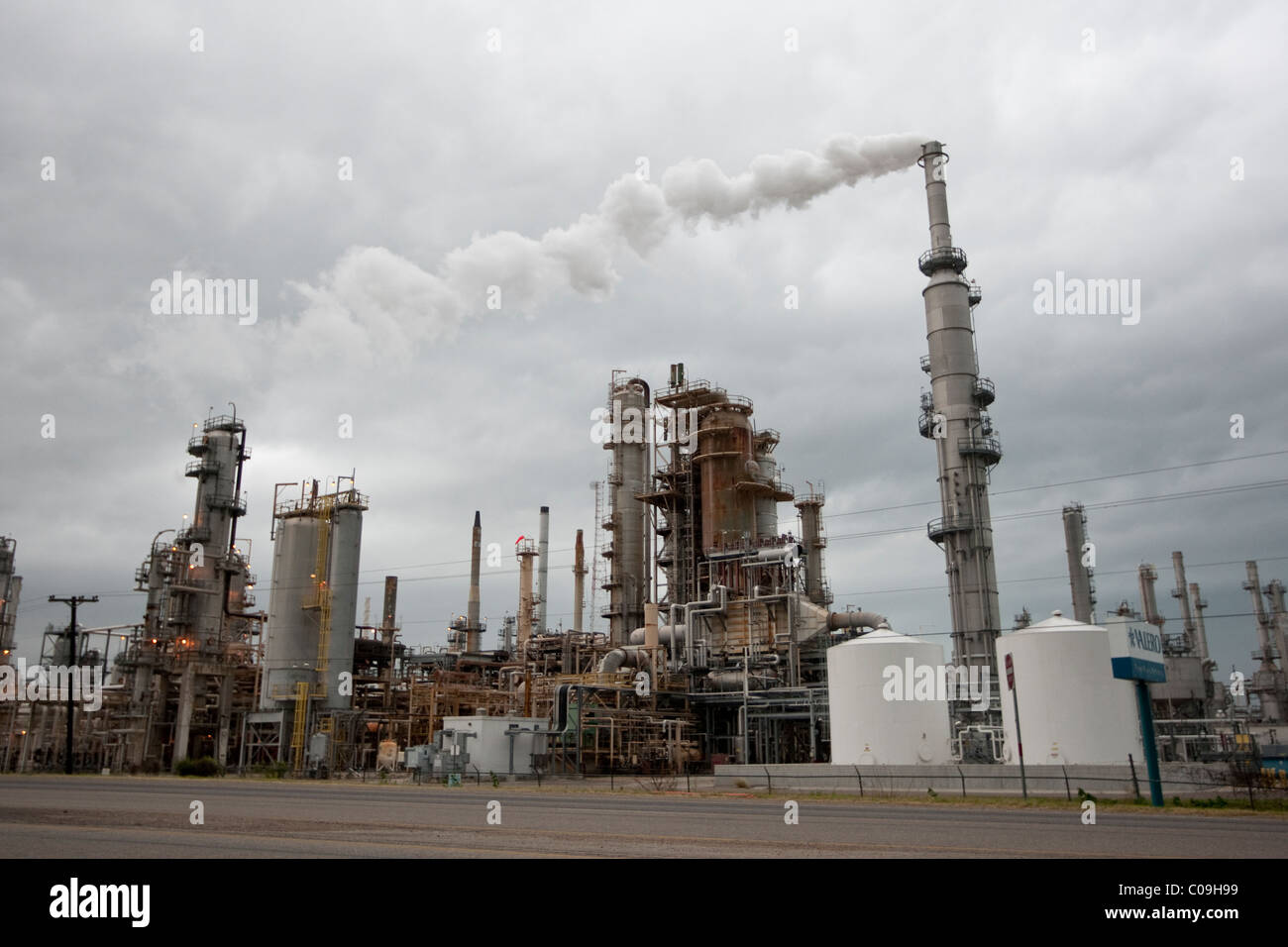 Smokestack and other equipment at the Valero Three Rivers Refinery near