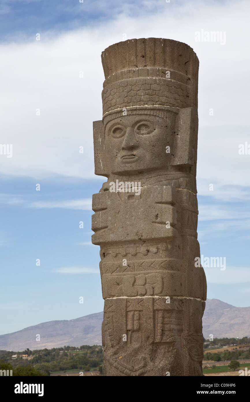 Toltec Atlantean Warrior figure in the ancient Toltec capital of Tula or Tollan in central Mexico. Stock Photo