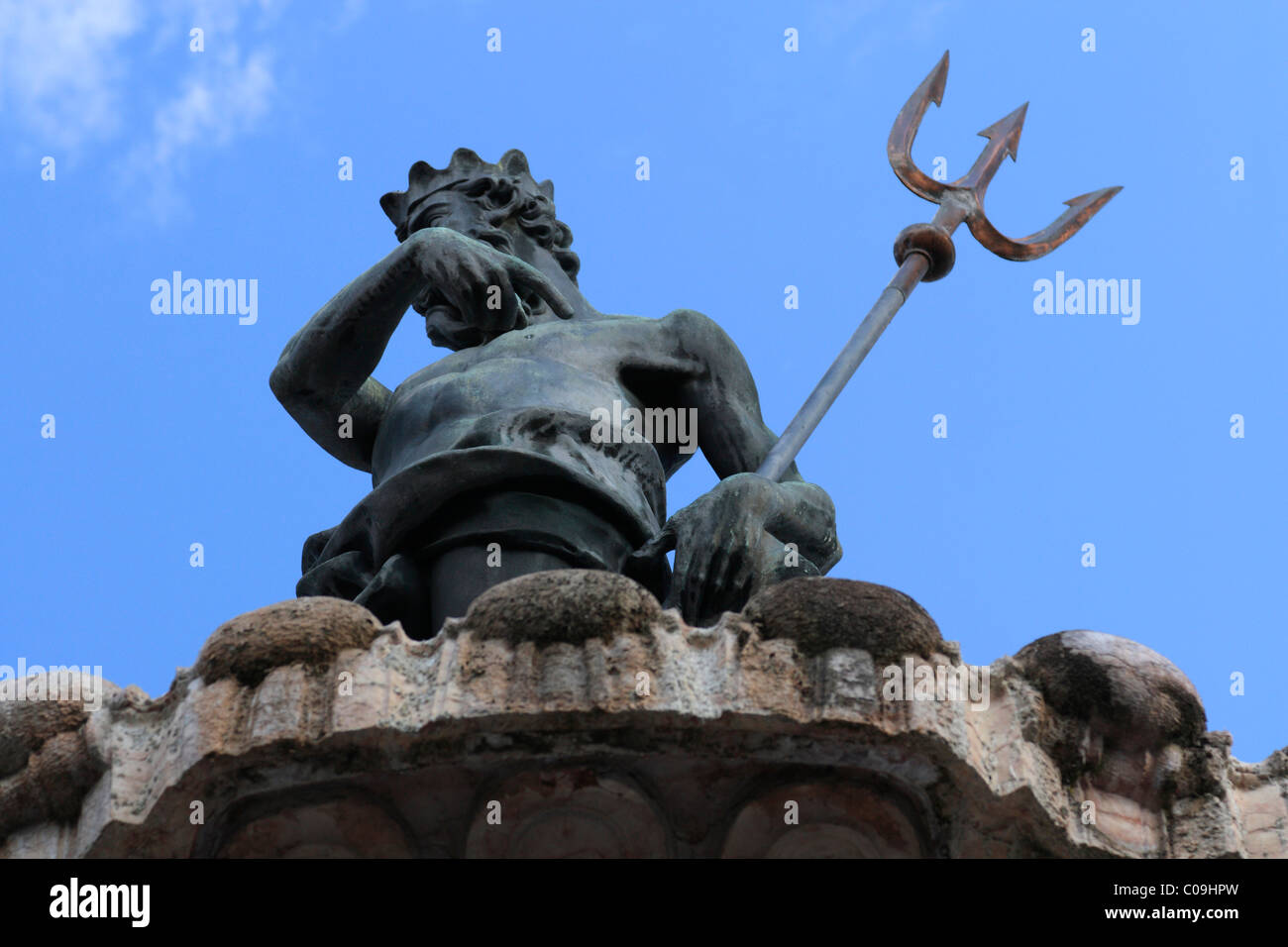 Detail, Neptune fountain, Piazza del Duomo cathedral square, Trento, Trentino-Alto Adige, Italy, Europe Stock Photo