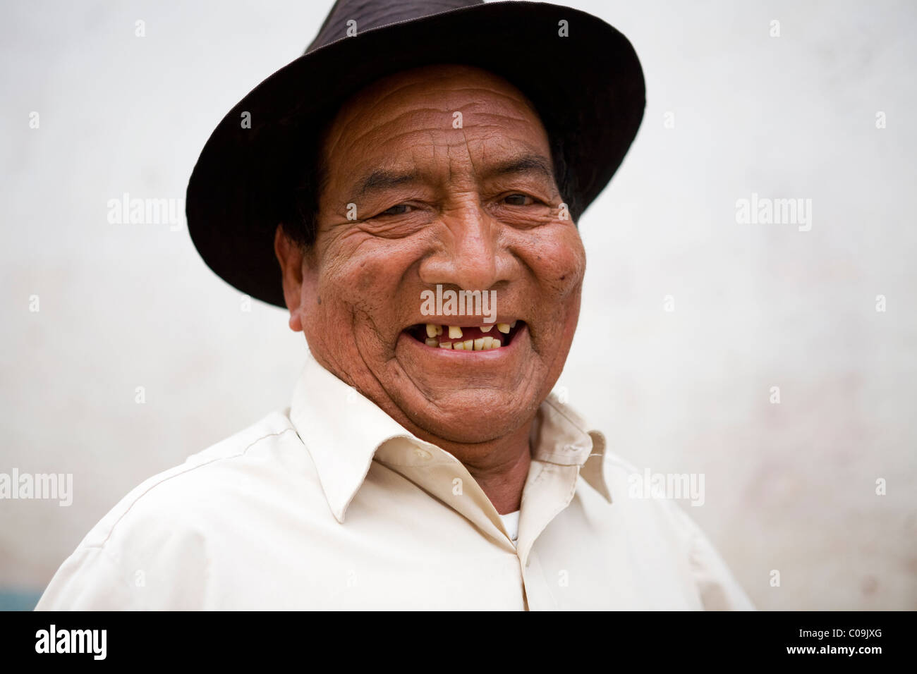 A Guatemala man smiles in the street in Santa Maria de Jesus, Guatemala. Stock Photo