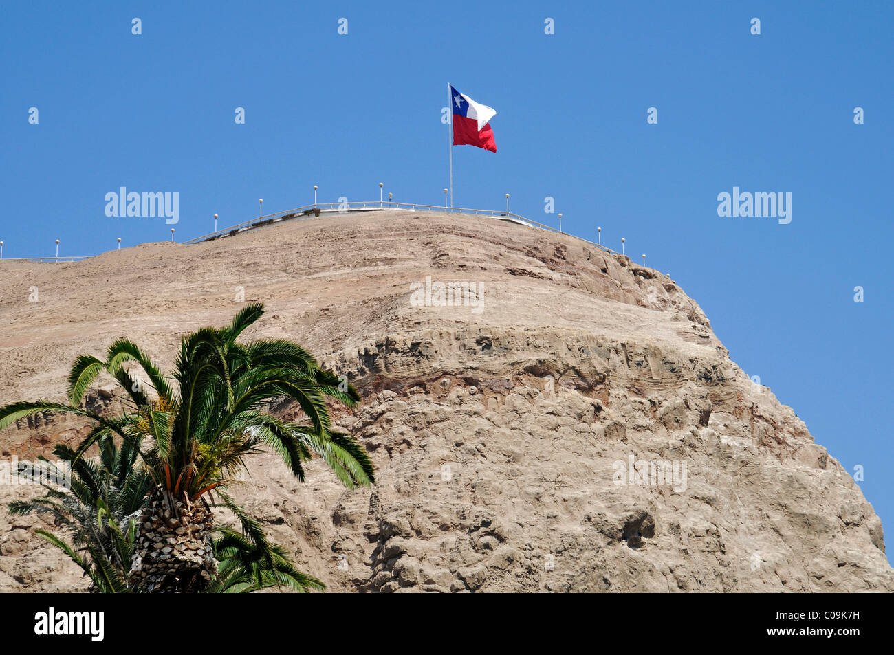 Chilean flag, El Morro, mountain, landmark, theater of war, War of the Pacific, Arica, Norte Grande, North Chile, Chile Stock Photo
