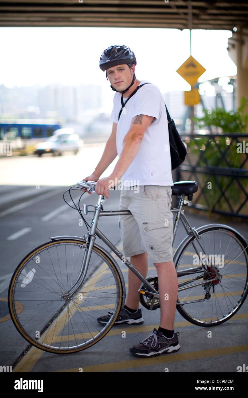 adult male bike commuter Stock Photo 