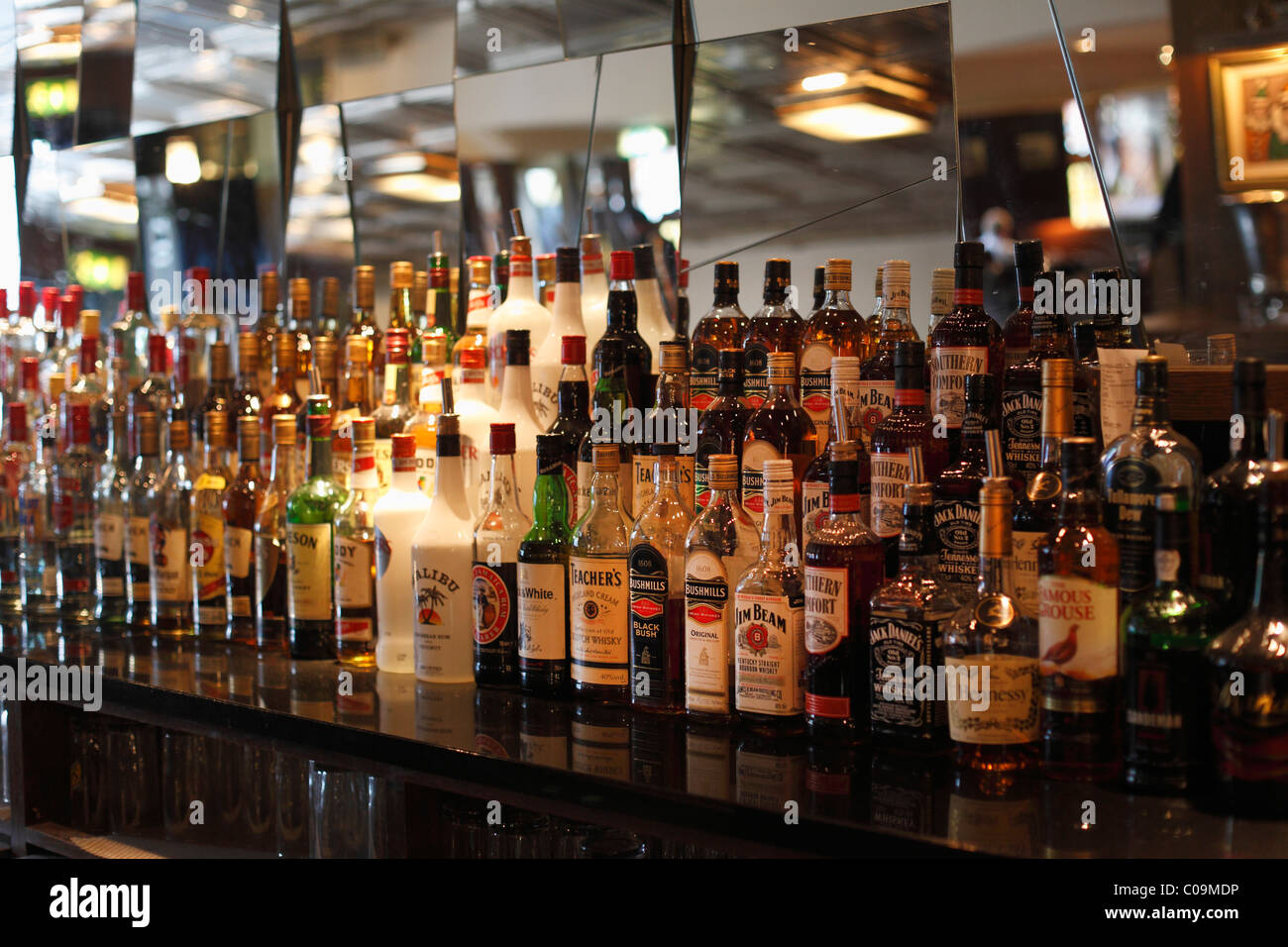 Spirits in the bar of the restaurant Edward Lagton's, Kilkenny, County Kilkenny, Ireland, British Isles, Europe Stock Photo