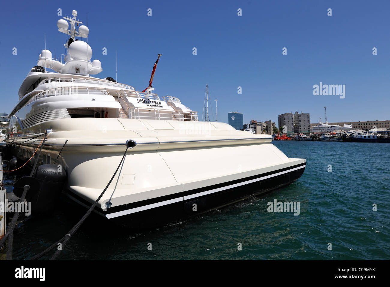 Roman ABRAMOVICH's luxury yacht PELORUS Hamilton in Port Vell, Barcelona, Catalonia, Spain, Europa Stock Photo